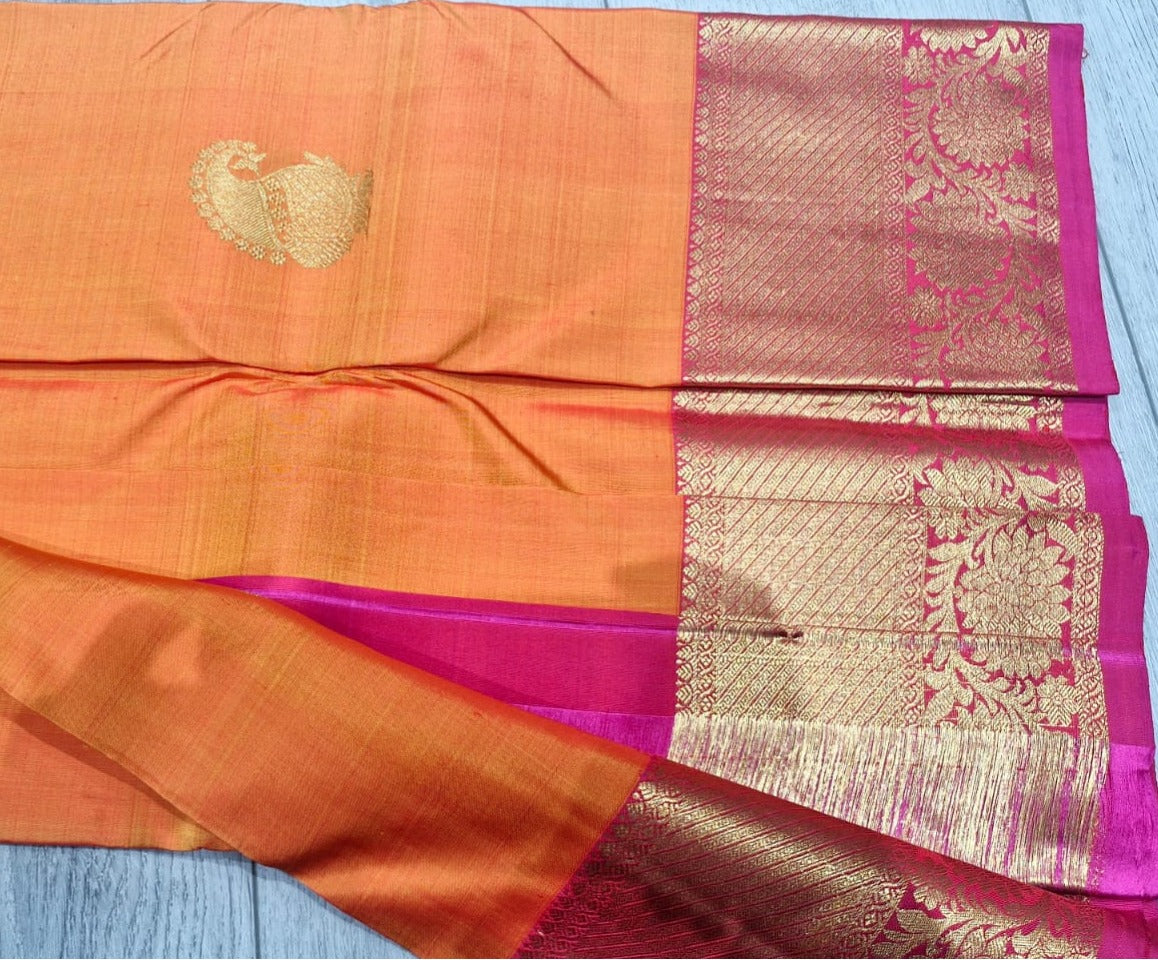 kanchipuram Silk Saree - mustard orange