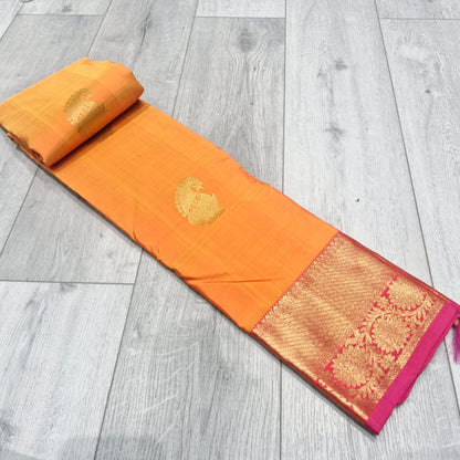 kanchipuram Silk Saree - mustard orange