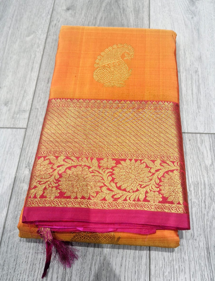 kanchipuram Silk Saree - mustard orange