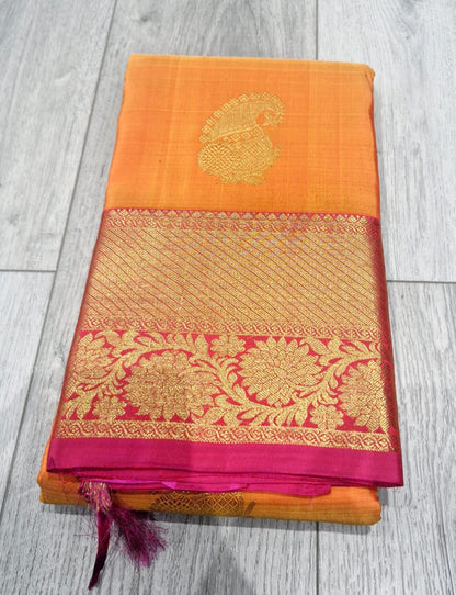 kanchipuram Silk Saree - mustard orange