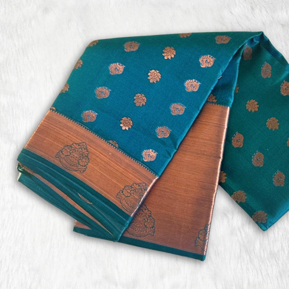 kanchipuram Pure Silk Saree - Turquoise