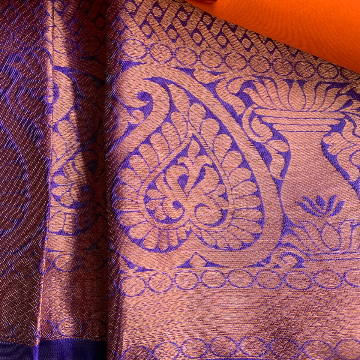 kanchipuram pure silk saree with silk mark - Orange