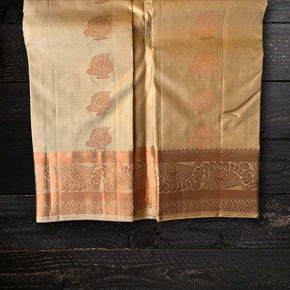 Cream colour kanchipuram pure silk saree with silk mark